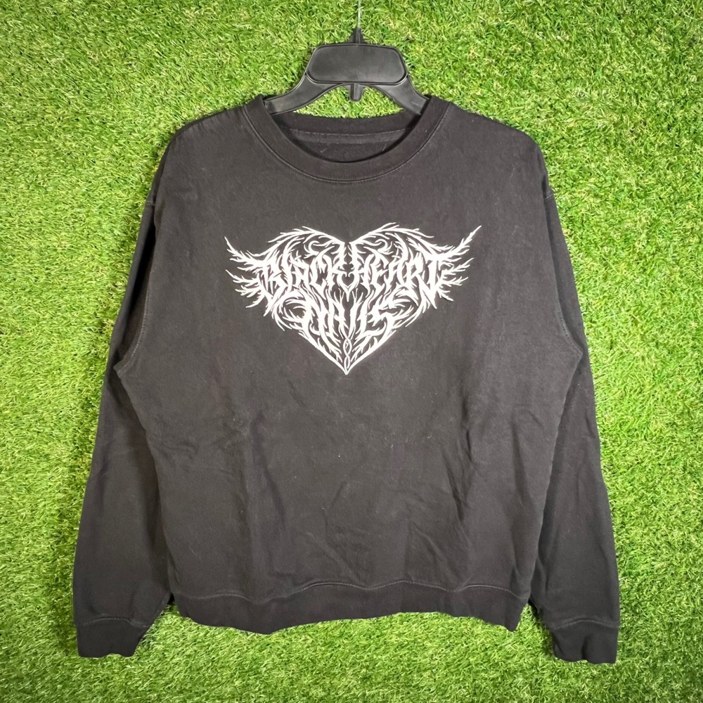 Black Heart Nails Graphic Crewneck Sweatshirt Black Streetwear Men Large